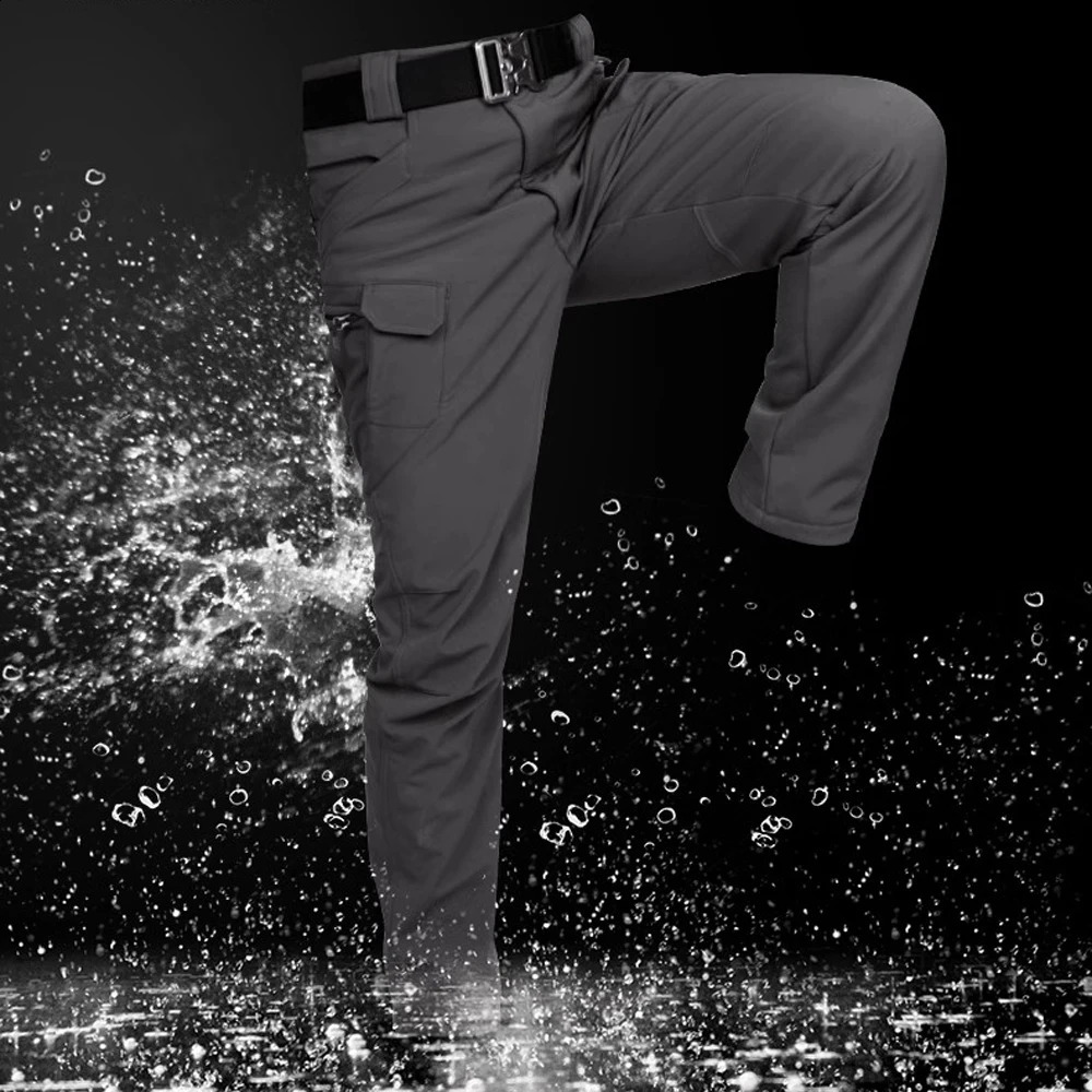 Warm Winter Men Soft Shell Pants Travel Waterproof Outdoor Camping Hiking Pants Fleece Windproof Skiing Trousers Tactical Pants 240810