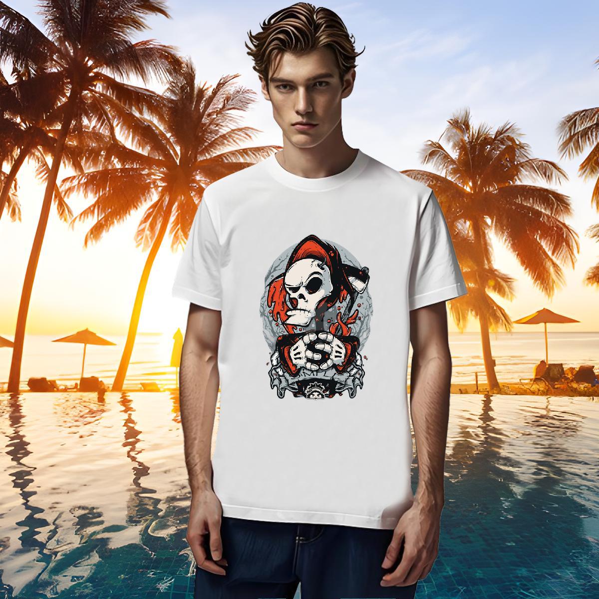 Cool Men T Shirts 230g 100% Cotton skull Spring Summer Custom Printed Breathable Short Sleeve Men Clothes T-Shirt Classic Casual Polos