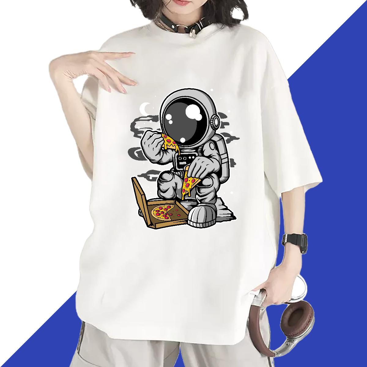 High quality Lady T shirt 230g 100% Cotton cosmonaut Daily Outfit T-Shirts Crew Neck Breathable Custom Cartoon Clothings