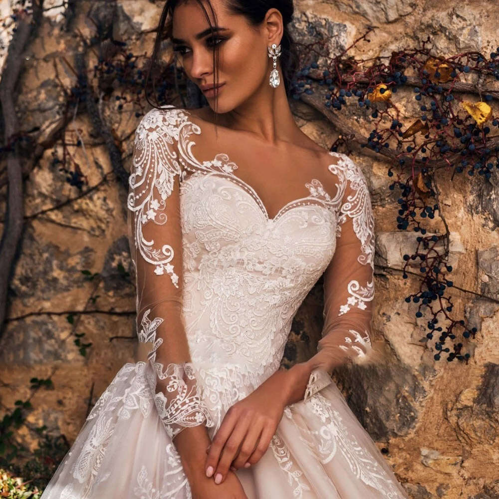 A E Wedding Dresses Illusion Long Sleeve Sweetheart Bridal Gown Tailor Made High Quality Women Clothing