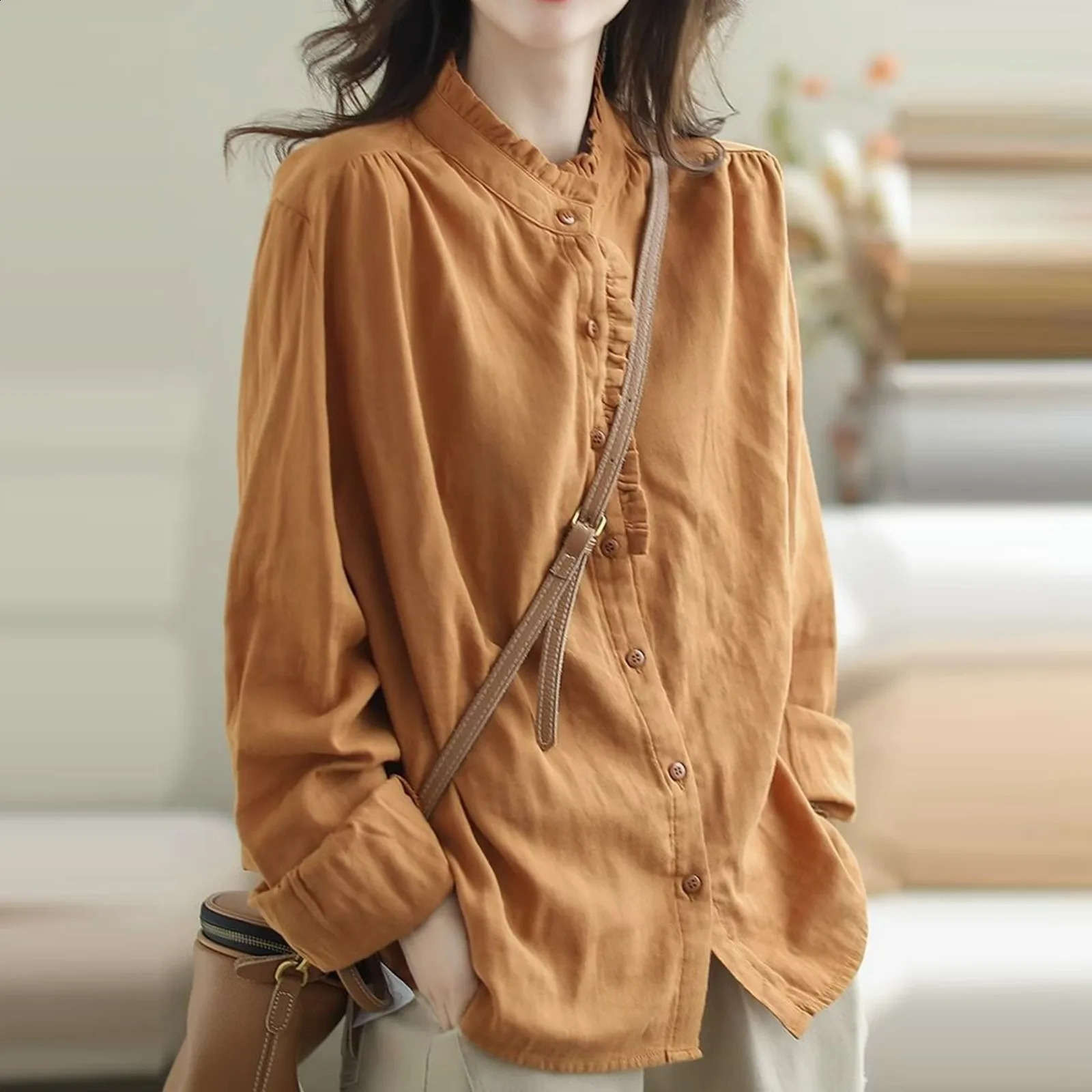 Womens casual spring and summer cotton linen long sleeved patch work clothes Ropa Mujer Tendencia 240822