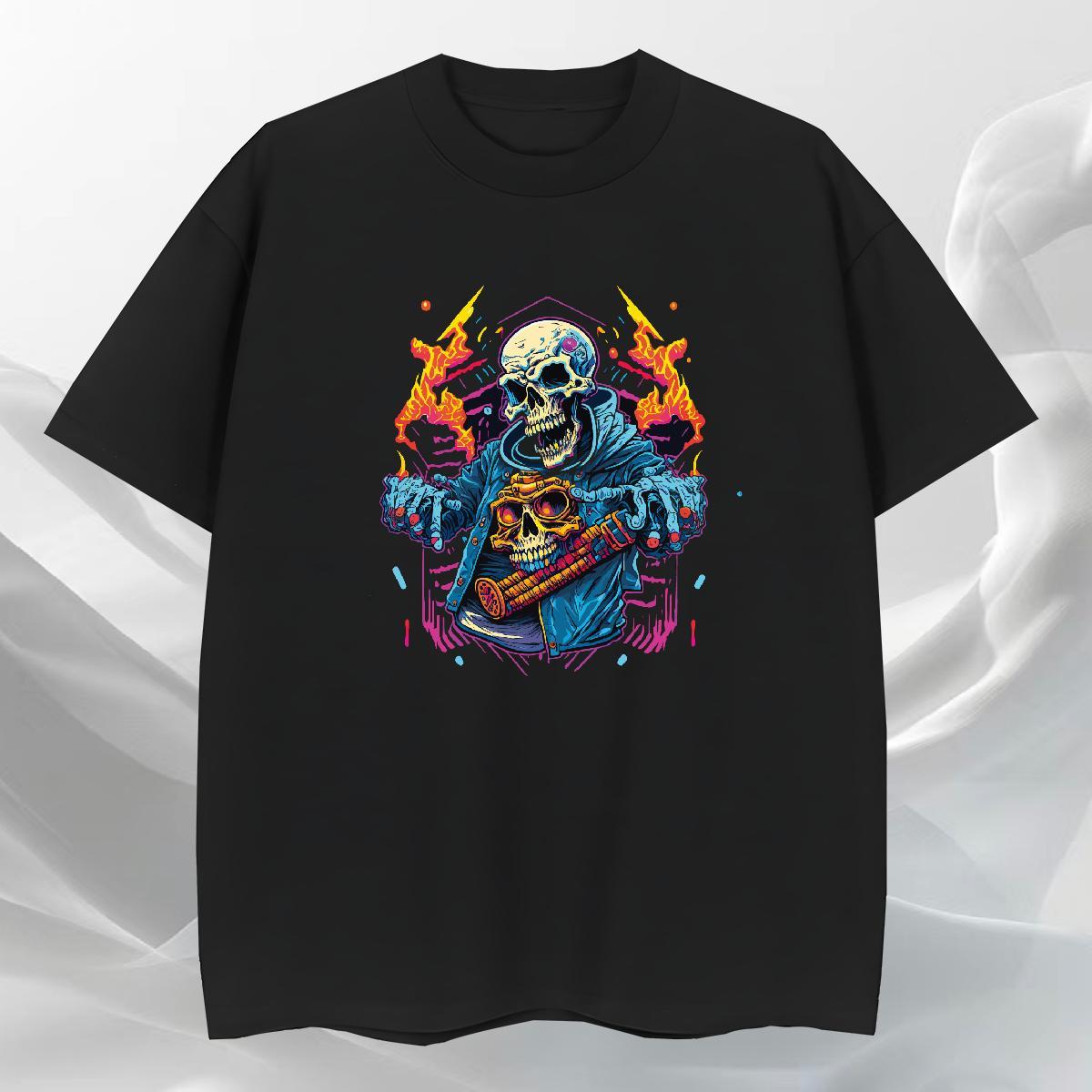 TOP Quality Man T Shirts 230g Pure Cotton skull Hip Hop Street DIY Anime Short Sleeve Soft Men Tops Tees Classic Casual Tee Shirt
