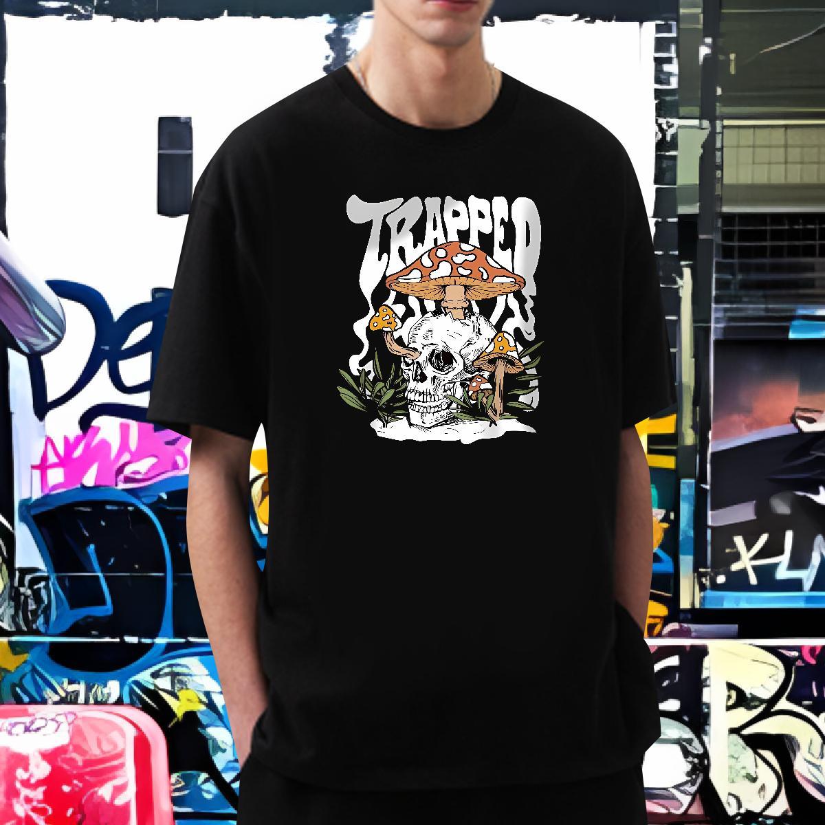 Classic Mens T Shirts 100% Cotton 230g skull Beach Anime Crew Neck Breathable Men Tshirts Casual New Tee Shirt