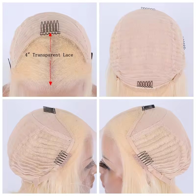 Brazilian Blonde 13x4 Human Hair Wigs With A Bang dark roots Ombre blond 613 virgin Hair Long Wigs With Bangs For Black Women