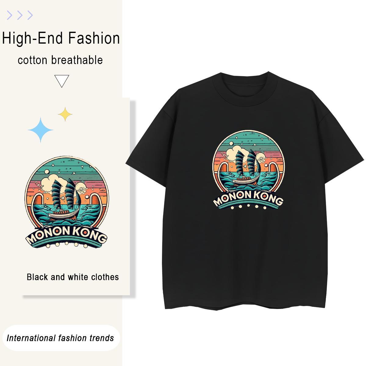 Popular T shirt 230g Cotton sea wave Casual Daily Wear Graphic Breathable Short Sleeve Couples T Shirts Fashion Designer Tops Tees
