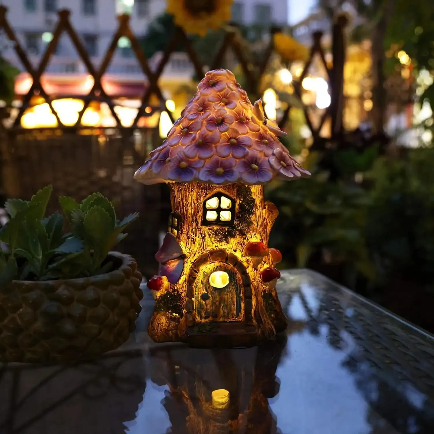 Fairy Garden House Solar Outdoor Statue Light Up Mushroom Figurines Lawn Decorations for Yard Fairies Miniature 240822