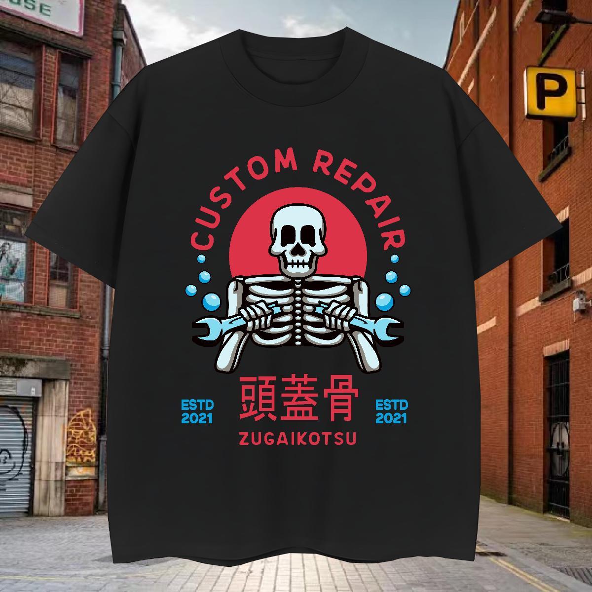TOP Quality T-Shirts 230g Pure Cotton skull Hip Hop Street Cartoon Printing L-4XL Breathable Short Sleeve Men Tops Tees Designer Fashion Polos