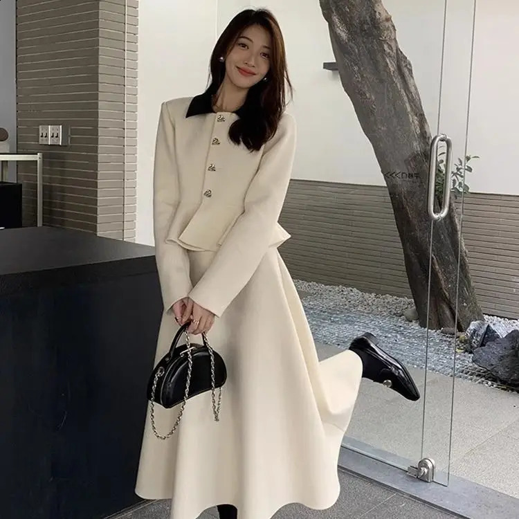 Petite Elegant Socialite High-End Chic Style Jacket and Skirt Professional Korean Drama Two-Piece Set for Women Autumn Winter 240823