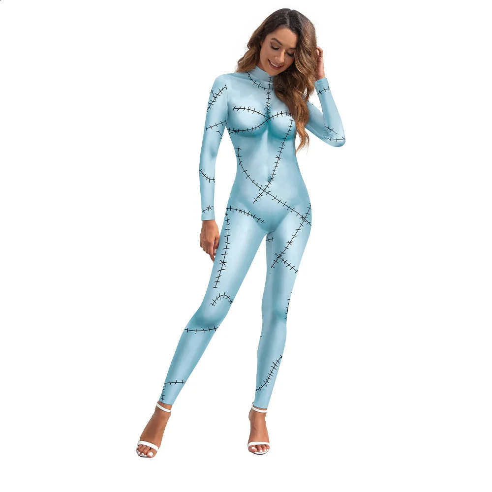 Halloween anime movie Sally cosplay dress party set costume Christmas women ultrathin jumpsuit tight Zentai bodysuit Gothic 240823