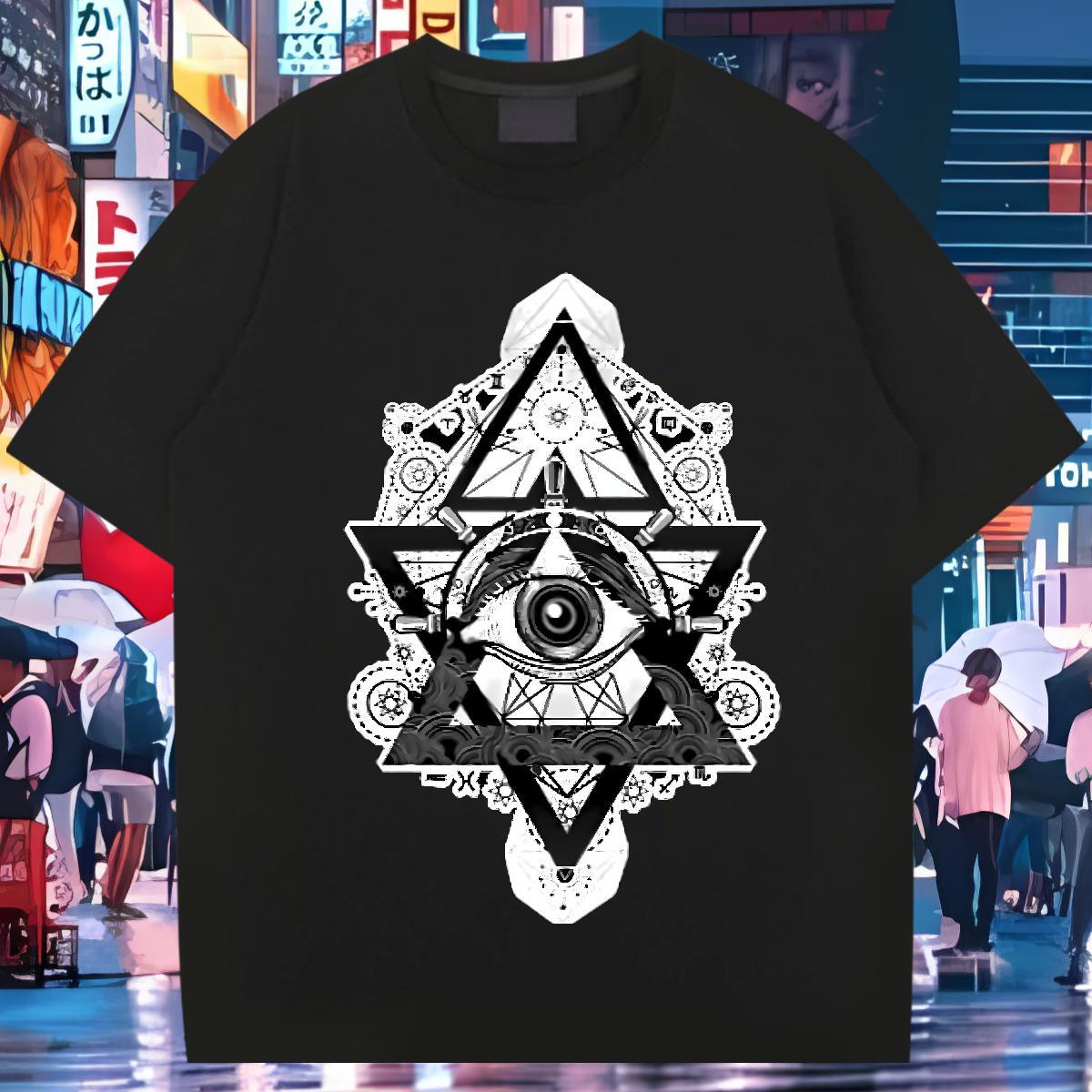 Free Shipping Mens T Shirts 230g Cotton eye of the devil Daily Wear Anime Print O-Neck Short Sleeve Men Clothes T-Shirt Casual New Tops Shirt