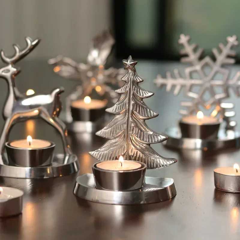 American Christmas decorations creative desktop candle holder candle light dinner props home decoration Christmas candle holder Y240823