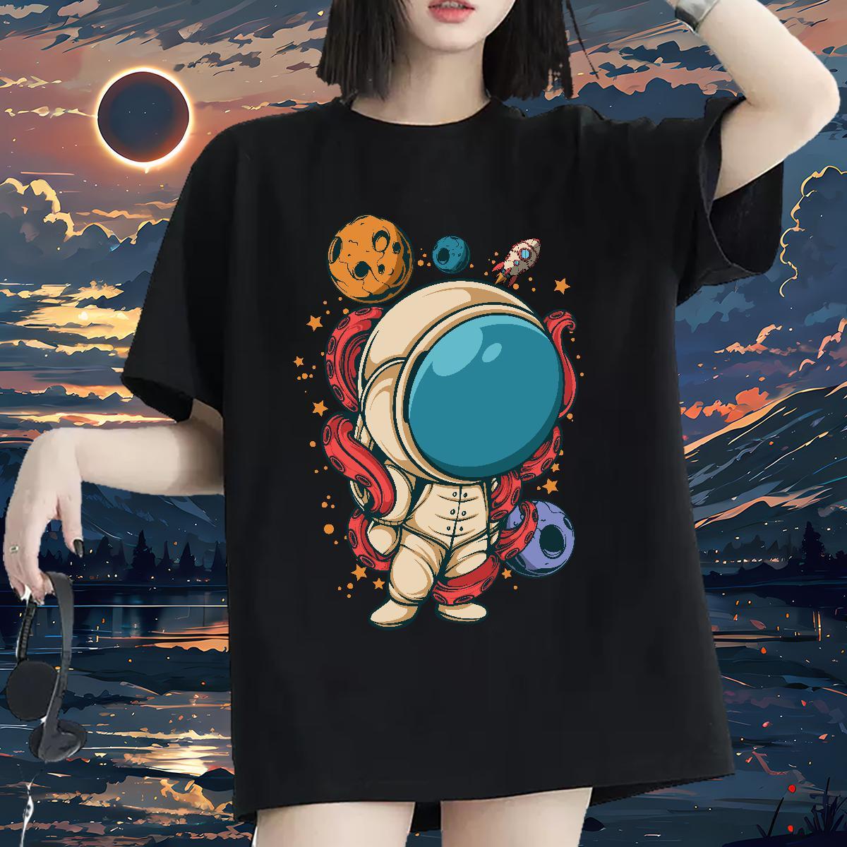 Unisex Women Tshirts 100% Cotton 230g universe Casual Womens T Shirts Breathable Crew Neck Custom Printed Tops Shirt
