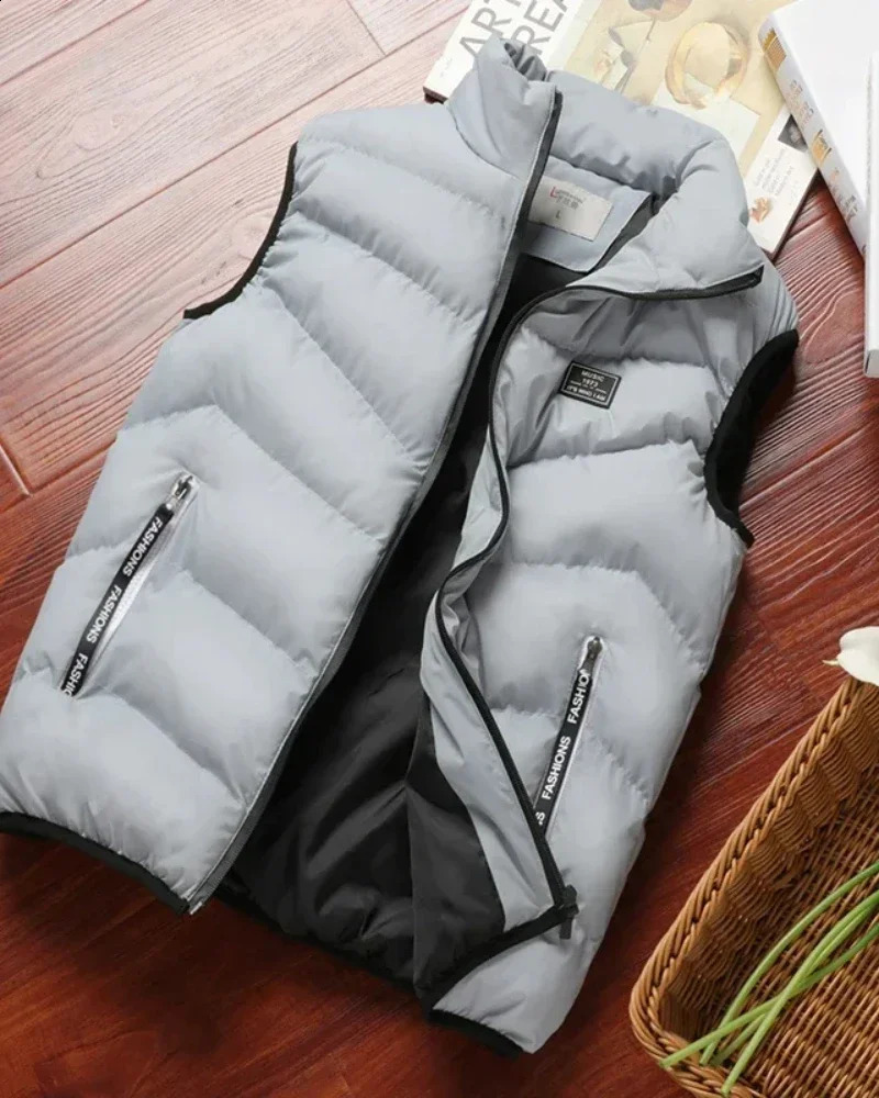 2024 Puffer Sleeveless Coats Mens Solid Color Down Jacket Winter Warm Vest Men Waistcoat Outwear Windbreaker Clothing 240822