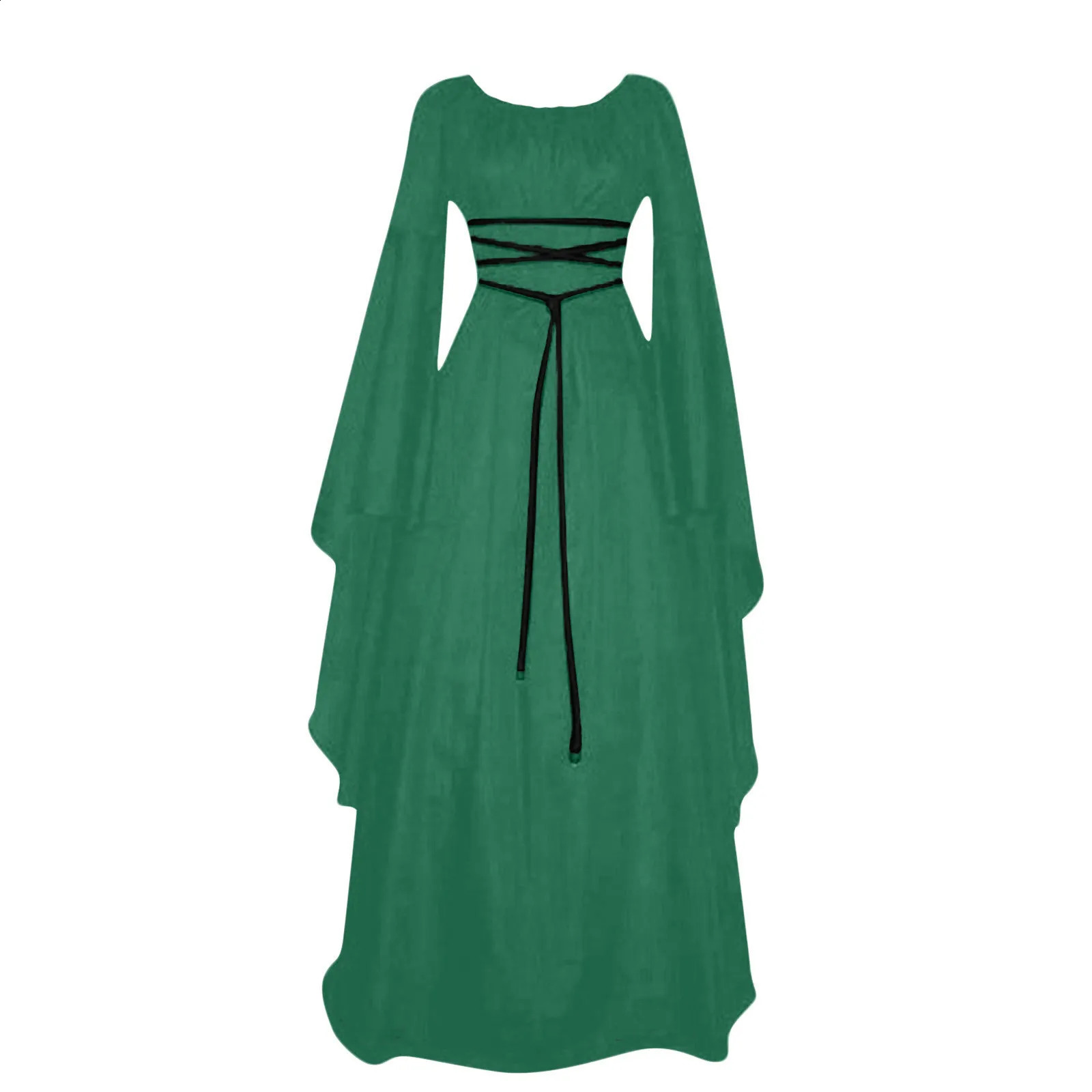 Womens Halloween costume long sleeved round neck lace waist irregular dress medieval retro elegant evening 240823
