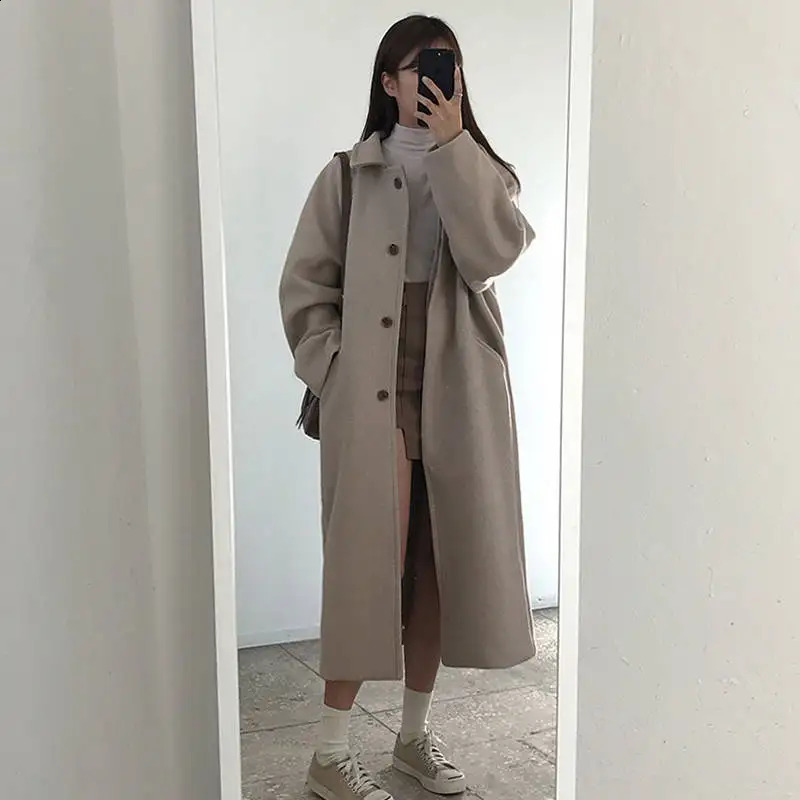 Black Long Coat Women Thick Winter Korean Short with Velvet Mid-length Woolen Coat Woman Parkas Wrap Coat Autumn 240822