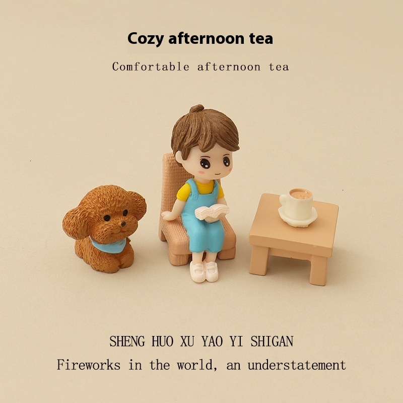 Miniature Table and Chair Combo Featuring Adorable Boys and Pets - Perfect for Kids' Room Decoration