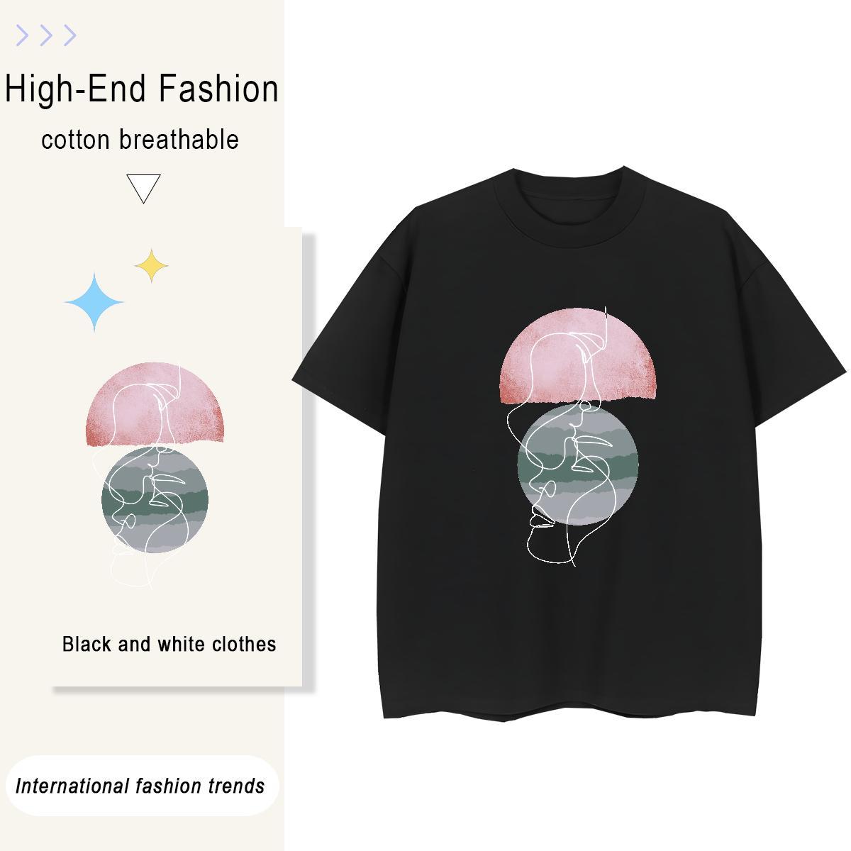 Nice Women Tshirts 230g Pure Cotton painting Outdoor T shirt Short Sleeve O-Neck White Plus Size Tee Shirt