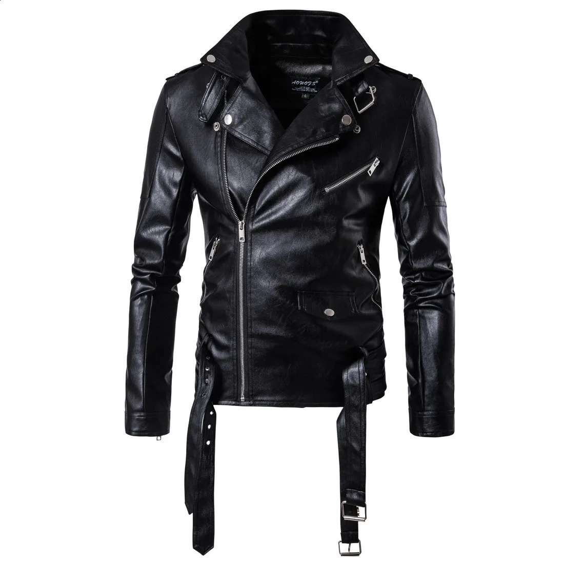 Motorcycle Slim Mens Leather Jacket British Fashion mens solid color 240822