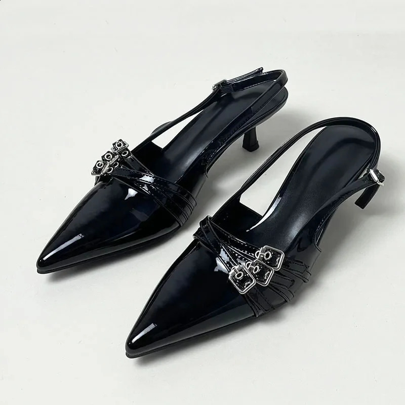 Large size womens Pointed shoe upper pump boots for women 2024 fashion metal buckle womens red shoes 240823