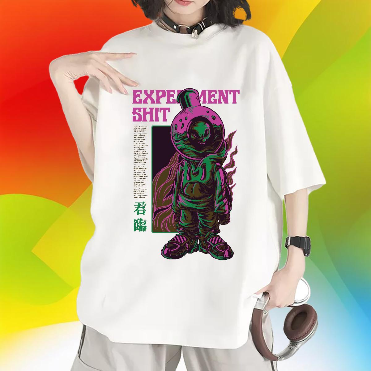 Lady Women Tshirts 100% Cotton 230g spaceman Daily Outfit T-Shirts Short Sleeve O-Neck Cartoon Print Tops Tees