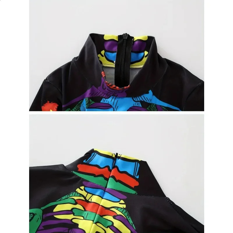 Womens Skeleton Fashion Clothing Color Printed Tight Clothes for Girls Sexy Halloween Role Playing Performance Costumes w240824