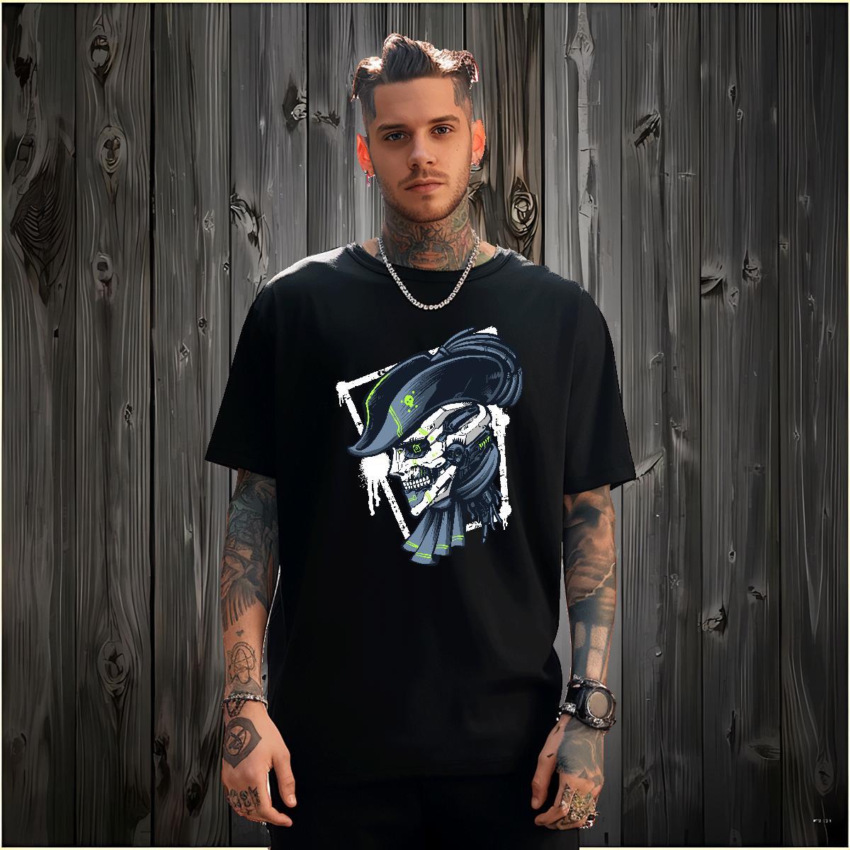 Loose Fit T-Shirts 230g Pure Cotton skull Outdoor Custom Printed Breathable Soft Tshirts 2024 DIY Tops Shirt