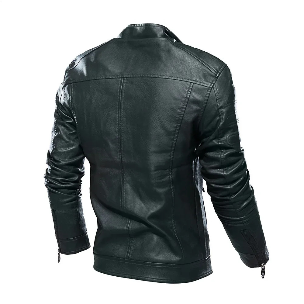 Mens Leather Jacket Motorcycle Suit Jacket Simple Standing Collar Mens Large Plush Leather Jacket 240822