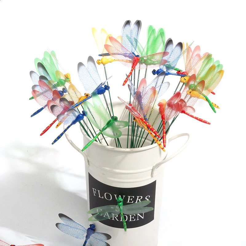 51050pcs Colorful 3D Dragonfly Garden Yard Planter Flower Arrangement Outdoor Decor Pots Decoration 240822