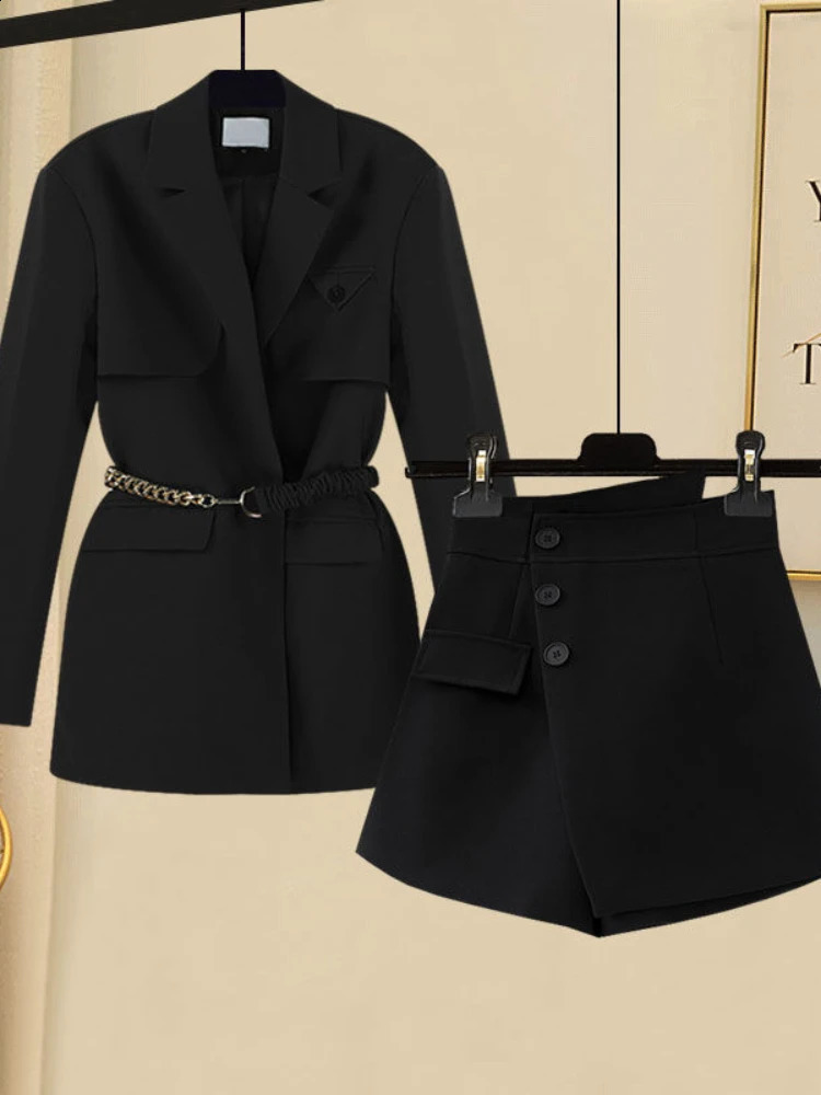 Xgoth Womens Blazer Dress Suits Temperament Large Size High Waist Khaki Blazer Button-up Shorts Skirt Two-piece Set 240823