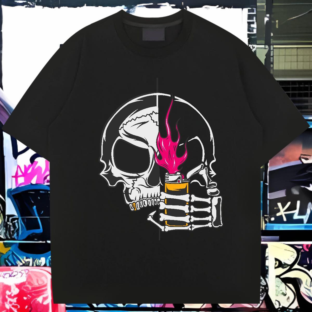 Brand T Shirts Men 100% Cotton 230g skull Hip Hop Custom Printed Breathable Soft Men Clothes T-Shirt Factory Direct Tops Shirt