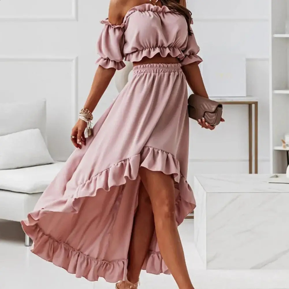 Chic Women Top Set Patchwork Wear-resistant Skirt Set Pure Colors Elegant Skirt Set for Dating 240823