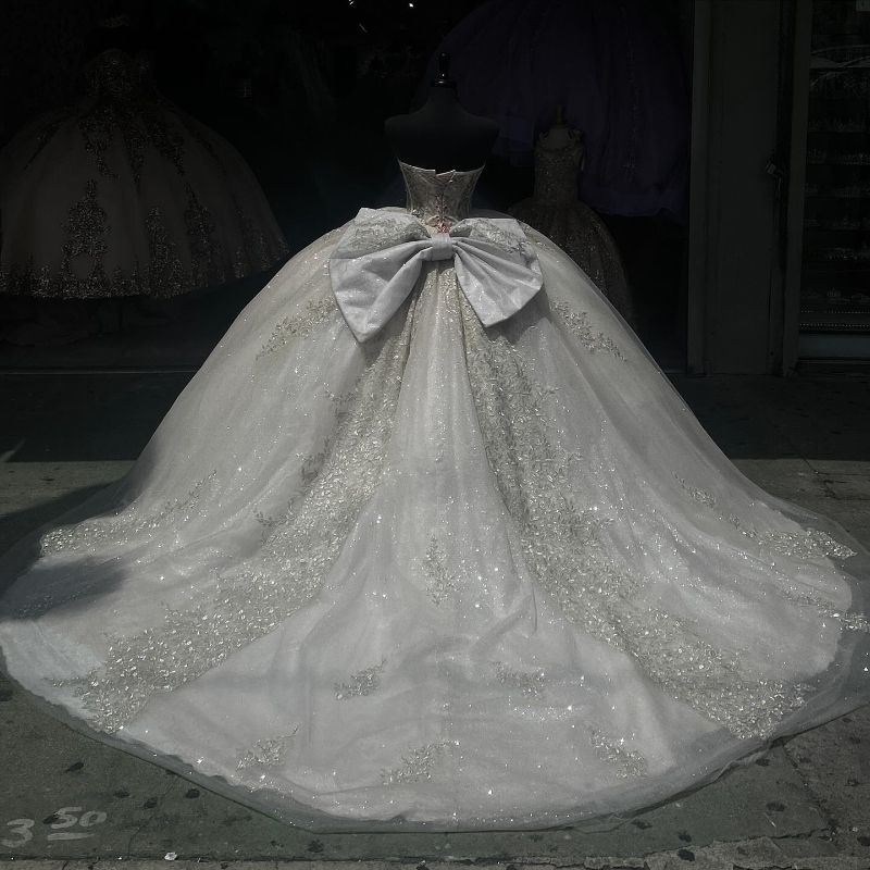 Beige Shiny Mexican Quinceanera Dressess Luxury Off The Shoulder Applique Lace Beads Crystal Tull Corset Lace Up vestido 15 quinceaneras
