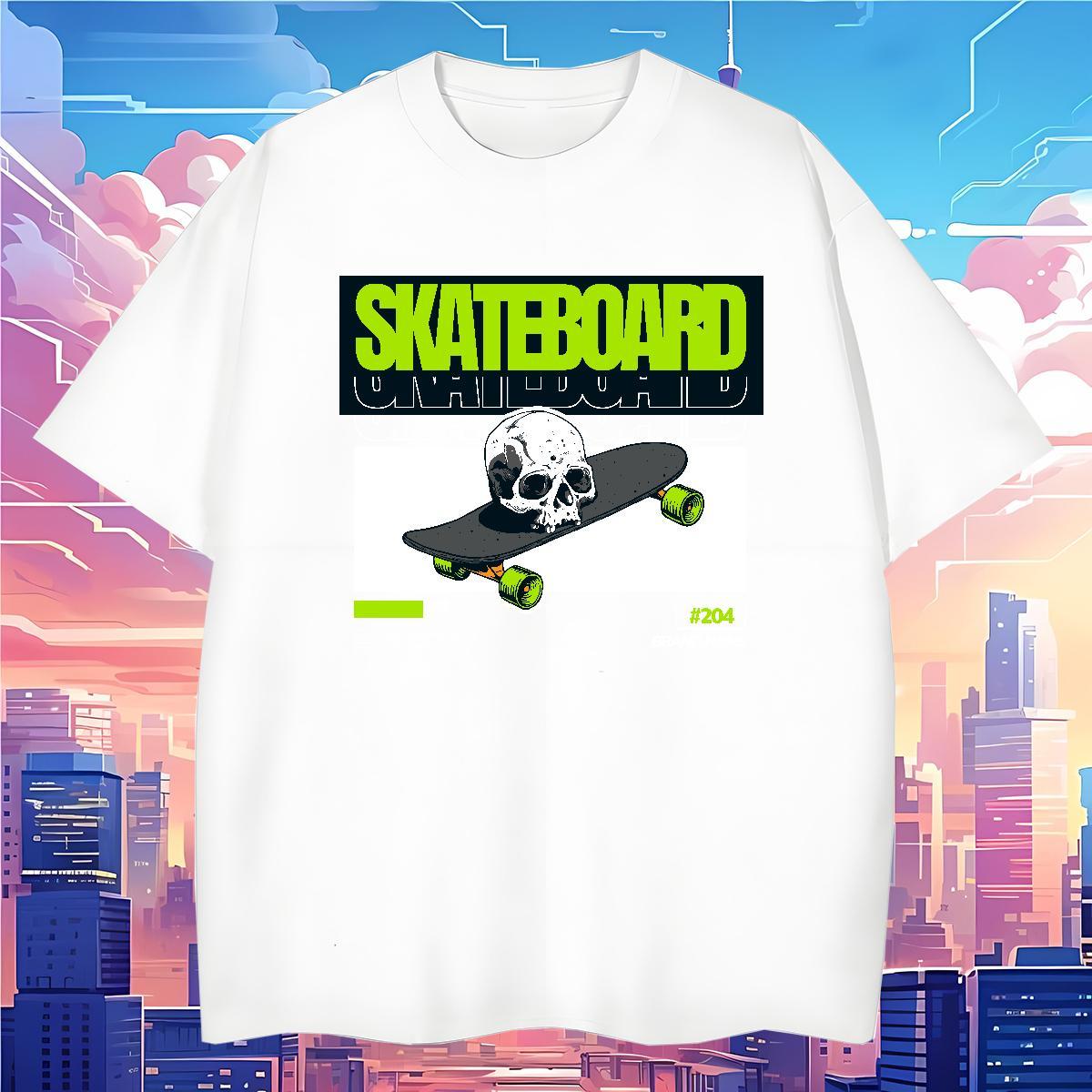 TOP Quality T Shirt For Man 230g Pure Cotton skull Street Wear Oversized 3XL 4XL Round Neck Short Sleeve Men Clothes T-Shirt 2024 Top Tees