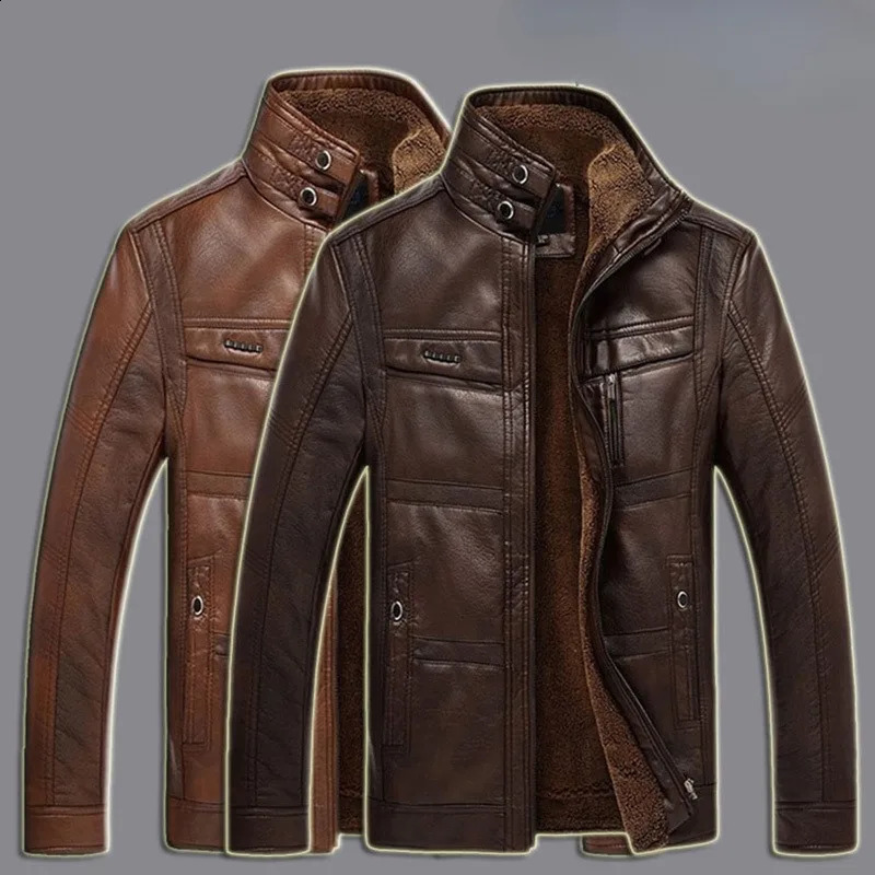 Autumn/winter leather mens coat Mens fleece thickened leather jacket lapel coat 240822