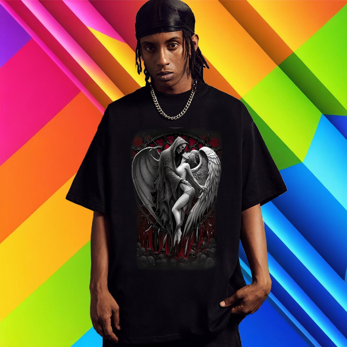 Loose T Shirt For Man 230g Pure Cotton skull Street wear Hip Hop Black Oversized Breathable Short Sleeve Mens Tshirts New Designer Clothings