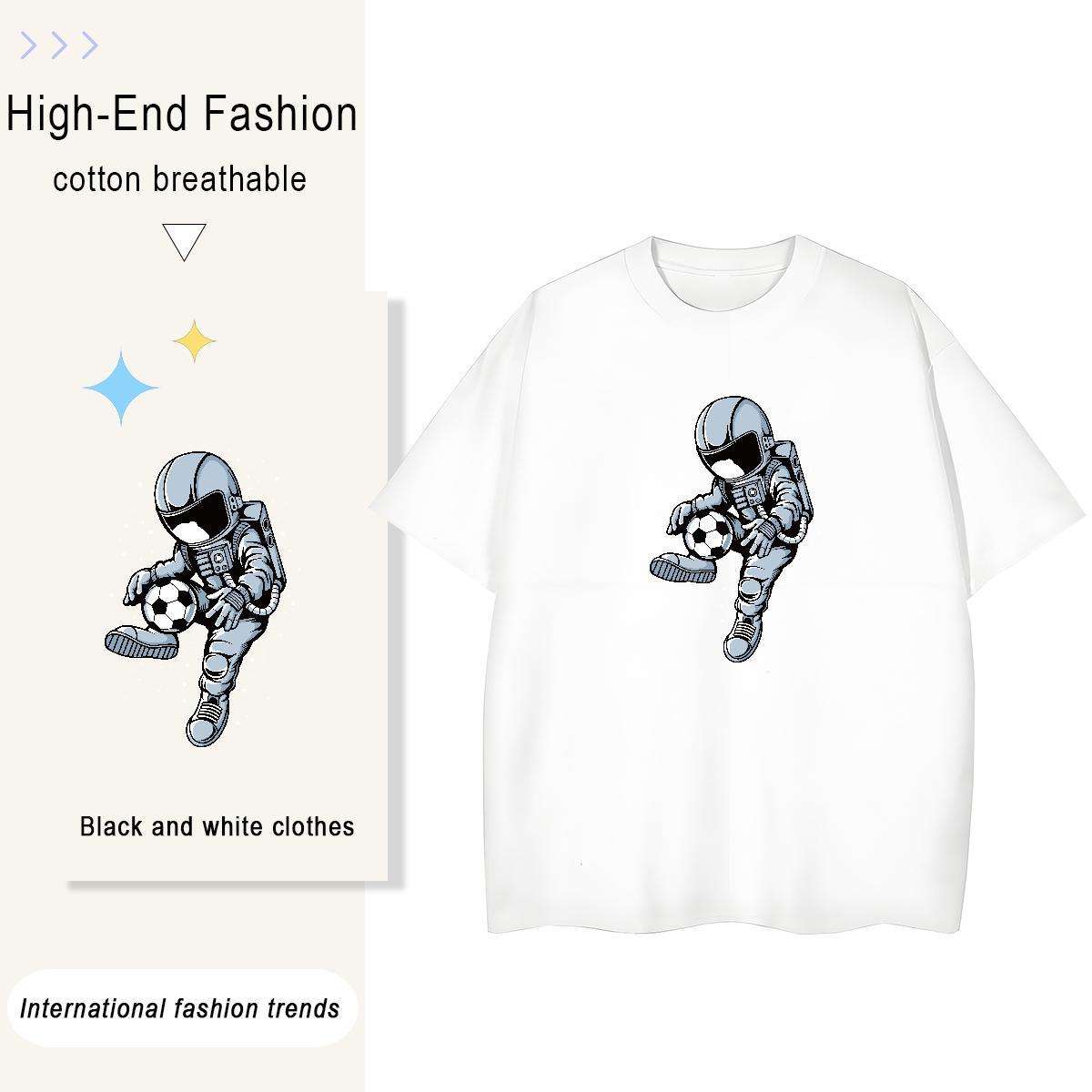 Designer Woman Tshirt 230g 100% Cotton cosmonaut Casual T Shirt For Woman Crew Neck Breathable Cartoon Printing L-4XL Clothes