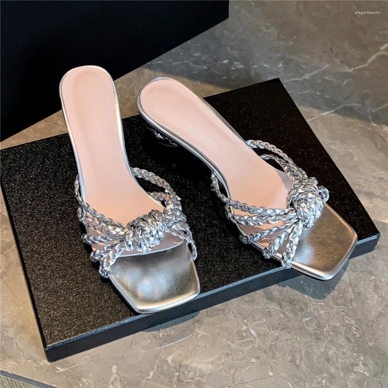 2025 S Fashion Designer Sandals Aucegi Summer Novelty Slipper Women Strange Style Round High Heels Square Toe Dress Banquet Shoes