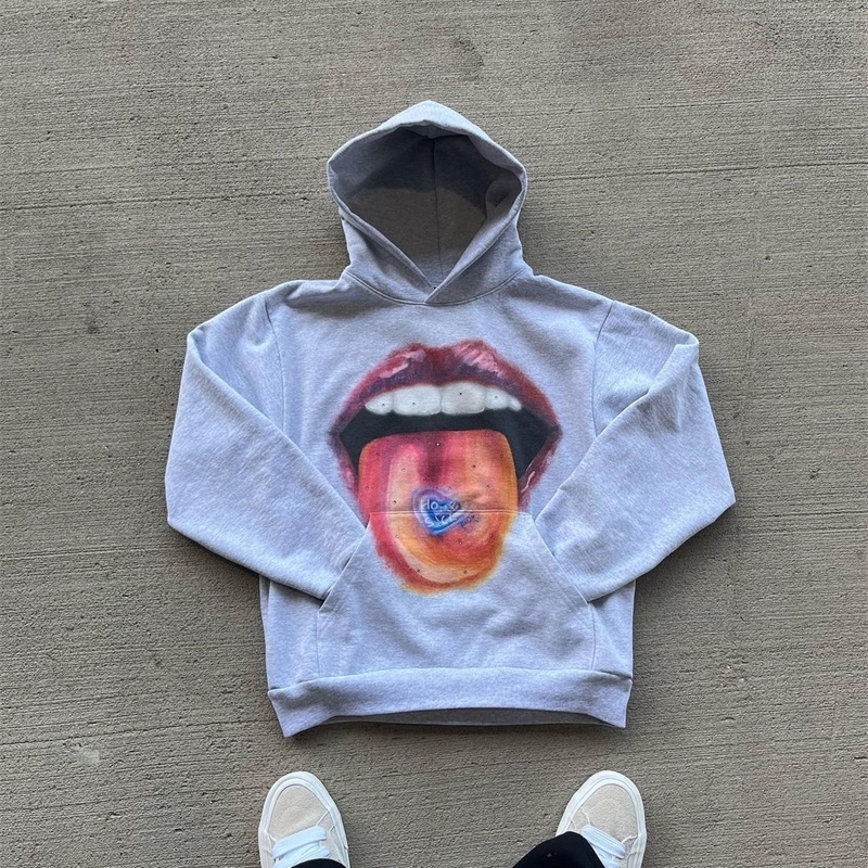Harajuku Gray Mouth oversized hoodie sweatshirt grunge hoodies women goth y2k tops streetwear gothic clothes 240822