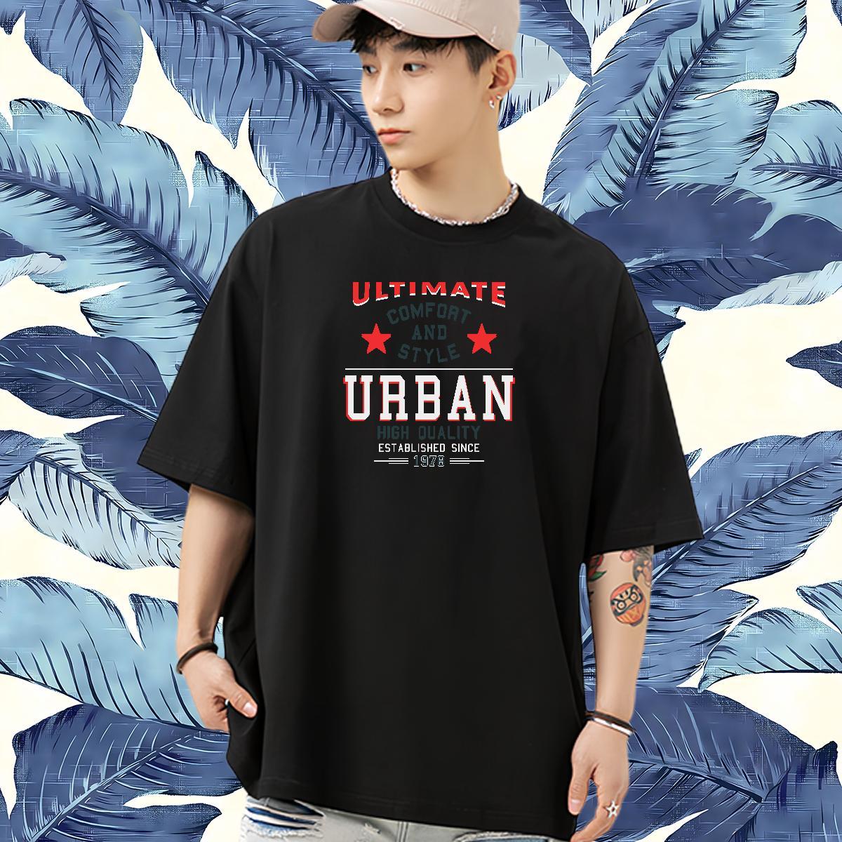 Free Shipping T Shirt For Man 100% Cotton 230g letter Daily Outfit DIY Printed Breathable Crew Neck Men Tees 2024 New Tops