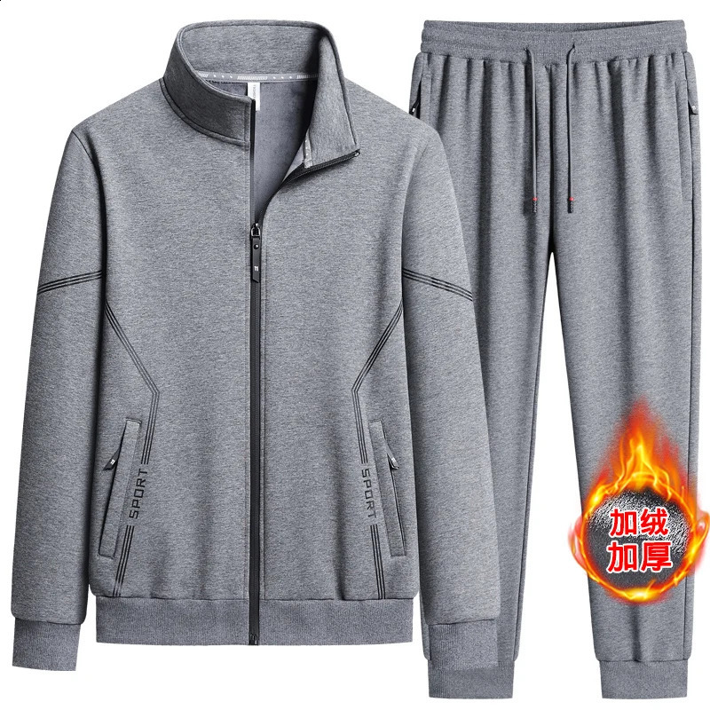 Men Zipper Winter Sweatsuit Thicker Warm Track Suit Sets Fashion Men Sportswear SweatshirtsSweatpants Casual Loose Sets 240822