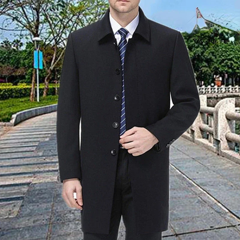 Autumn Winter Mens Business Casual Trench Coats Classic Warm Woolen Slim Solid Color Windbreaker Long Jackets for Men Z133 240822