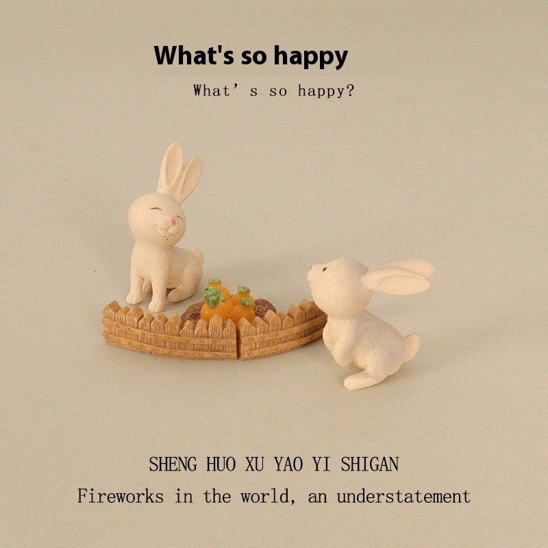 Cute Miniature Rabbits with Radishes and a Wooden Fence - Ideal Desk Accessory