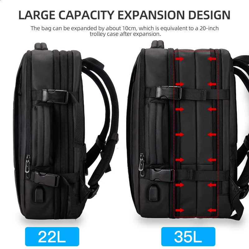 Heroic Knight Travel Men Business School Expandable USB Large Capacity 15.6 Laptop Waterproof Backpack Bag 240822CJ