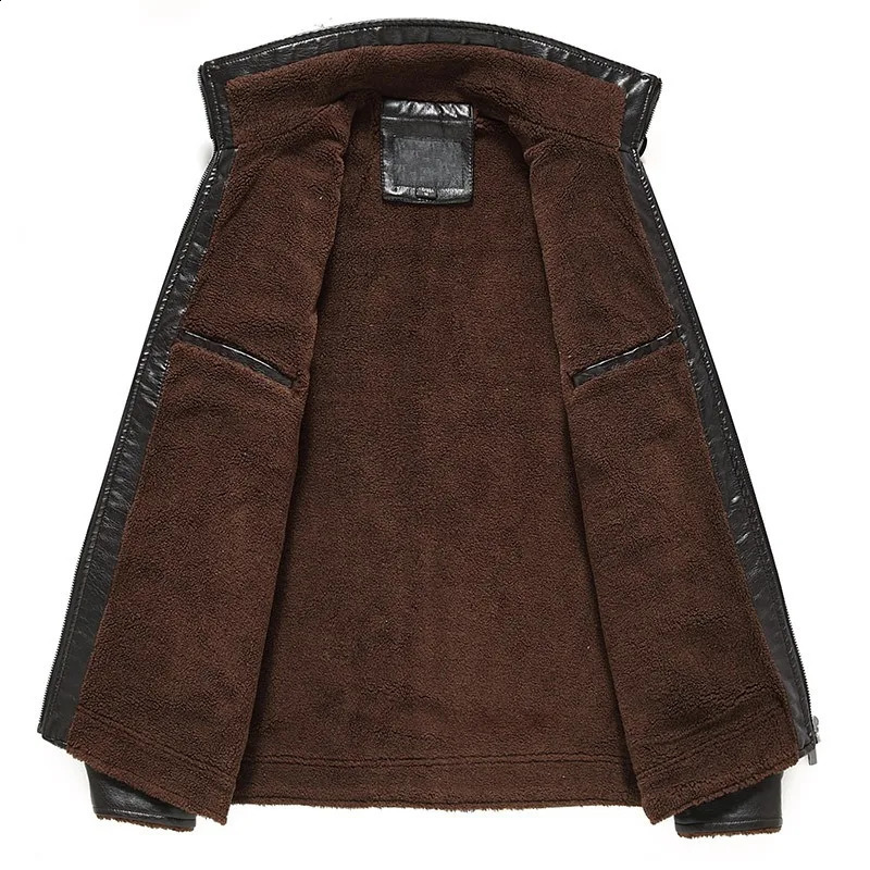 Autumn/winter leather mens coat Mens fleece thickened leather jacket lapel coat 240822