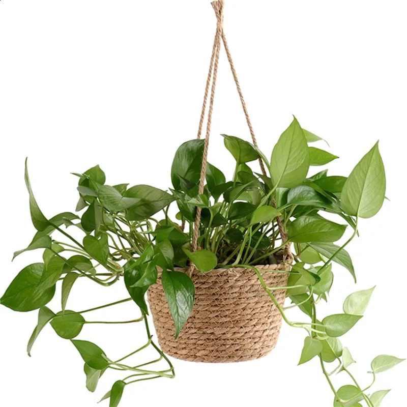Garden Hanging Planter Macrame Plant Storage Basket Jute Rope Woven Indoor Outdoor Flower Pot Holder Hangers Home Decor 240822