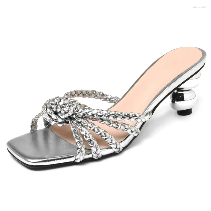 2025 S Fashion Designer Sandals Aucegi Summer Novelty Slipper Women Strange Style Round High Heels Square Toe Dress Banquet Shoes