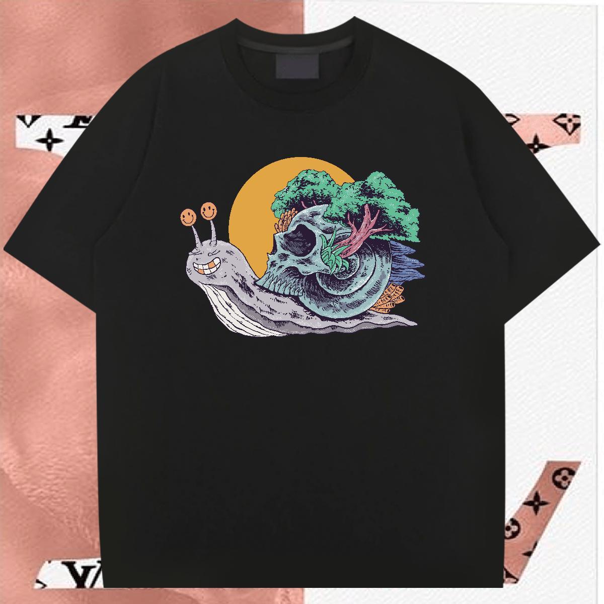 TOP Quality T shirt 230g 100% Cotton skull Outdoor Floral Print Crew Neck Breathable Men Tees Brand Clothings