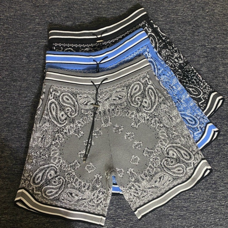 Men's Luxury Designer Bandana Basketball Short - Cashmere Blend with Embroidered Lettering