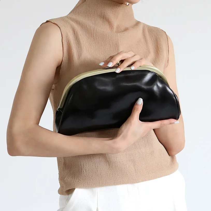 Vintage Kiss Lock Women Clutches Party ladies Dinner bag PU leather chian Shoulder bag for female Crossbody bag clutch 240822
