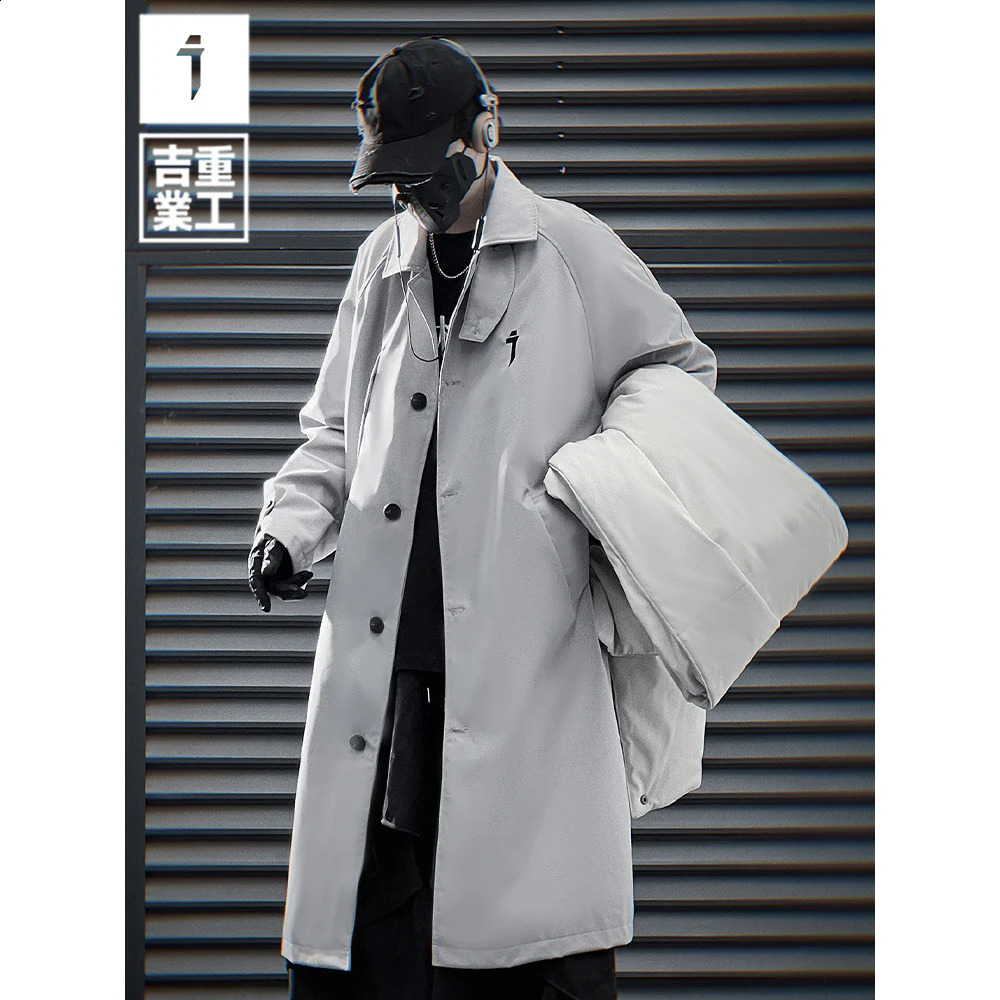 11 BYBBS DARK Men Autumn Jacket Trench Oversized Long Coats Windbreaker Mens Loose Punk Streetwear Jackets Techwear 240822